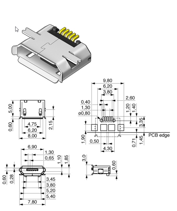 Micro-USB Buchse Type B SMD 5pol 90
