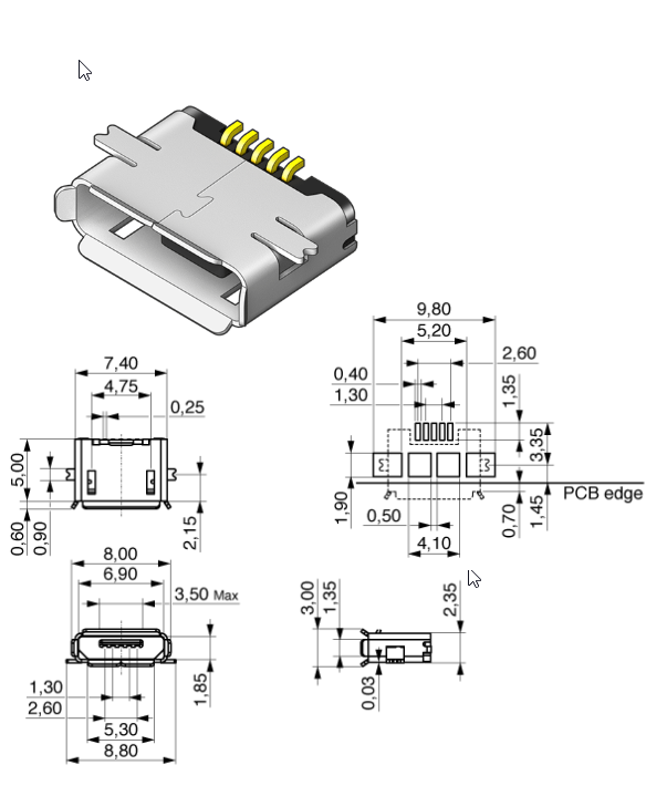 Micro-USB Buchse Type AB SMD 5pol 90