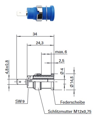 SEB6450NI/BL Si-Einbaubuchse Flachst. 4,8mm 24A Ni blau